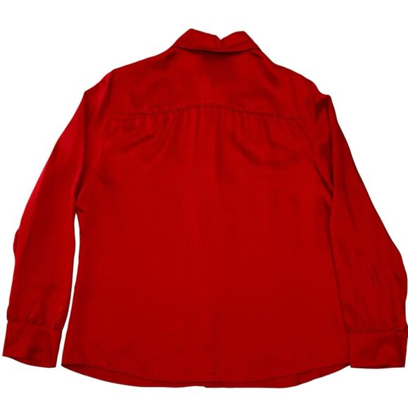 Talbots Silk Button Up Blouse Top Red Career Preppy Petite 14 - Picture 5 of 10